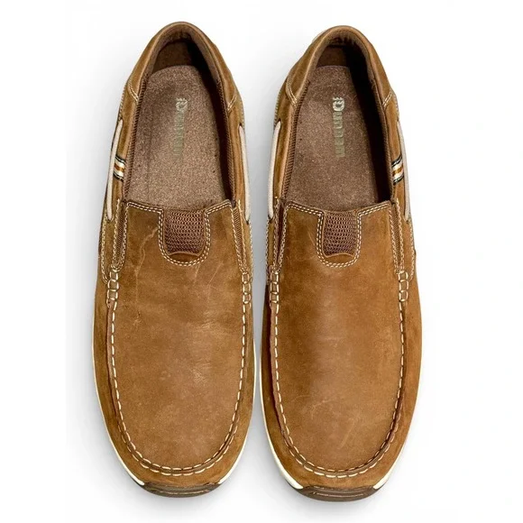 Dunham Mens Size 14/EE Windward Brown Leather Boat Shoes Slip On Loafers Wide - Picture 1 of 11
